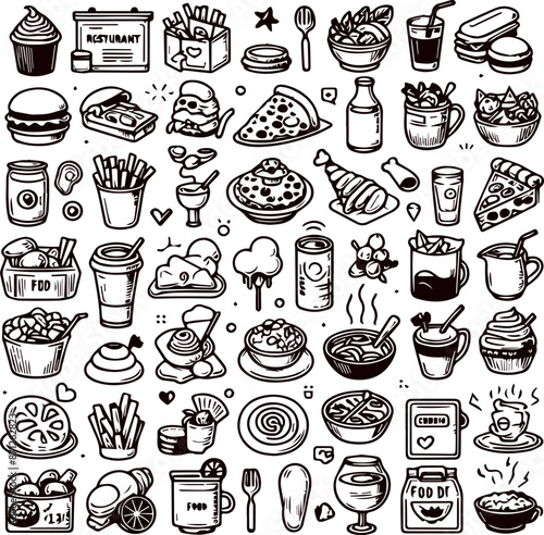 Restaurant and Food Related Line Vector Icon Set