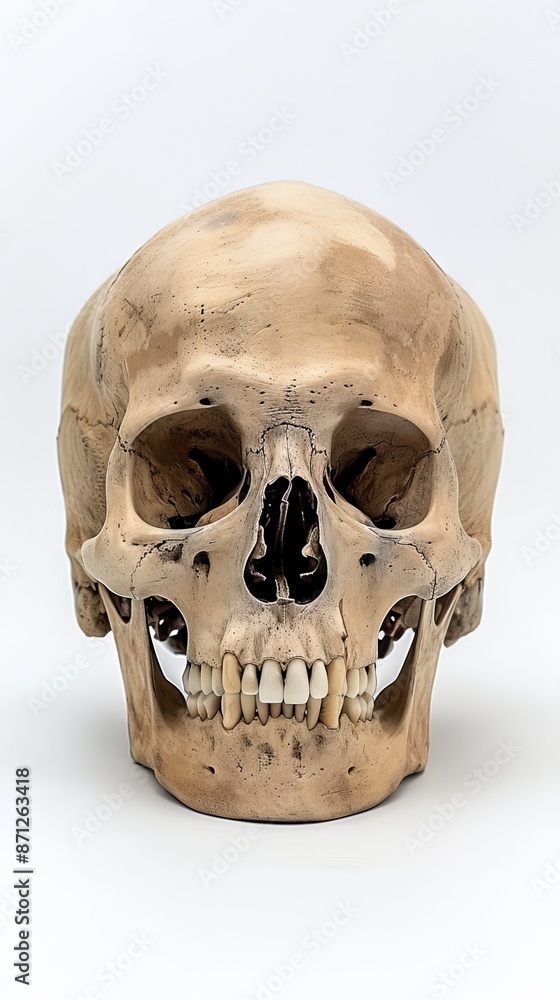 Obraz premium Human skull on a white background, anatomical study. Medical concept