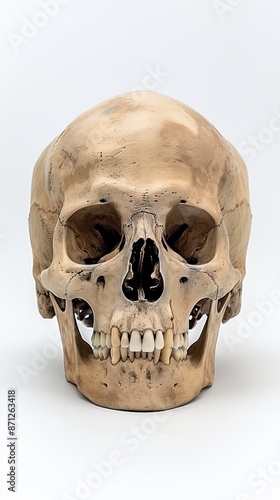 Human skull on a white background, anatomical study. Medical concept