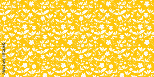 Seamless pattern floral leaf flower decorative creative yellow white color ornamental vintage retro style summer vector texture fabric textile paper print background wallpaper