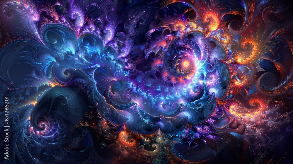 Radiant mystical energy, vibrant intense hues, dark void setting, intricate swirls and patterns, otherworldly and mesmerizing Radiant mystical energy, vibrant intense hues, dark void setting, intricate swirls and patterns, otherworldly and mesmerizing