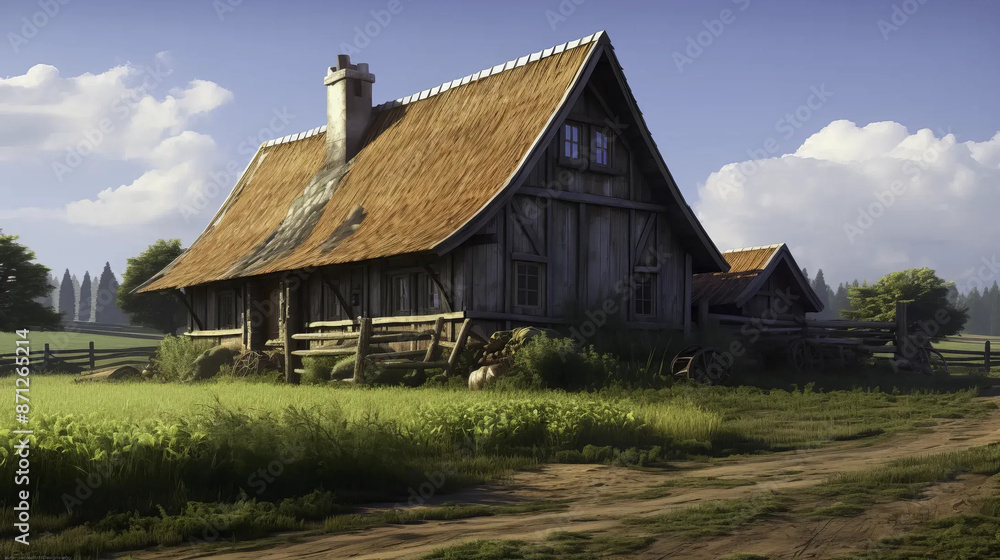 Farmhouse surrounded by enchanted woods and mystical creatures. Fantasy wallpaper Farmhouse surrounded by enchanted woods and mystical creatures. Fantasy wallpaper