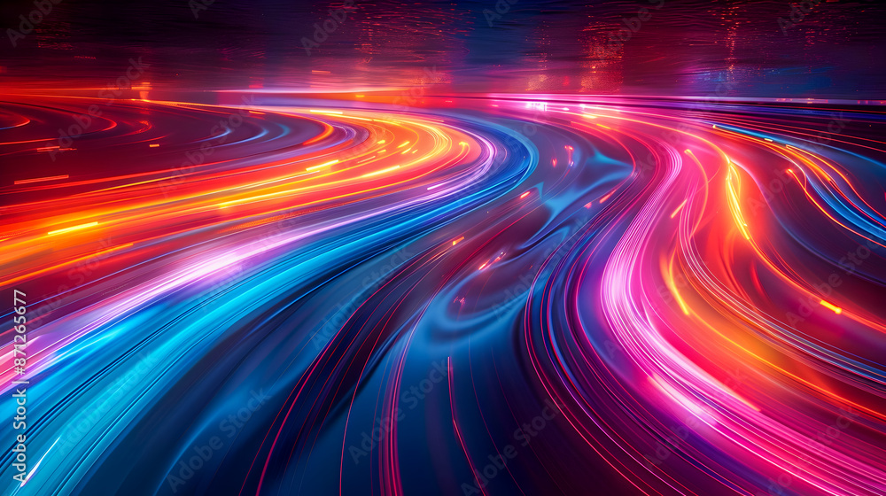 Vibrant pulsating neon light trails weaving through a deep mysterious dark background Vibrant pulsating neon light trails weaving through a deep mysterious dark background