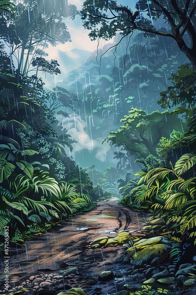 Tropical rainforest with a path in the jungle, Ai Generated Tropical rainforest with a path in the jungle, Ai Generated