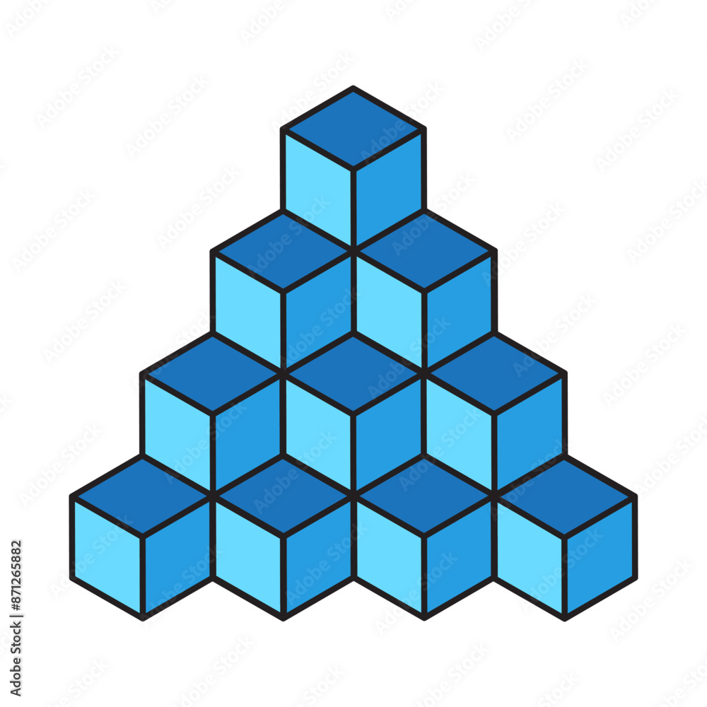 Blue cubes pyramid. Isometric blocks design. Geometric 3D shapes. Vector illustration. Blue cubes pyramid. Isometric blocks design. Geometric 3D shapes. Vector illustration.