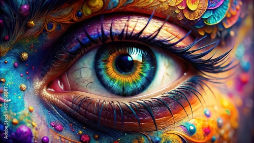 Close up image of a beautiful eye with vibrant colors and intricate details, eye, close up, macro, human, anatomy, iris, pupil