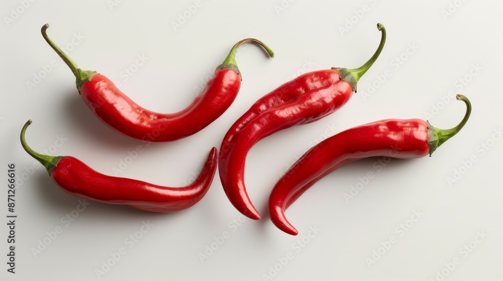 Fresh red chili peppers on white background, close-up Fresh red chili peppers on white background, close-up