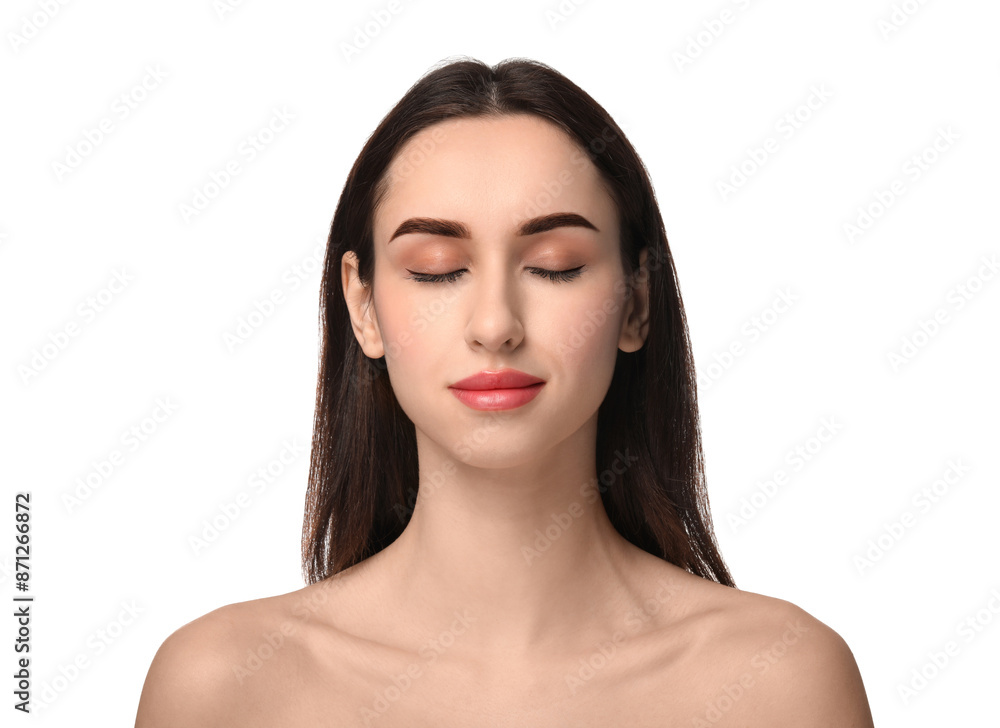 Attractive woman with beautiful makeup isolated on white Attractive woman with beautiful makeup isolated on white