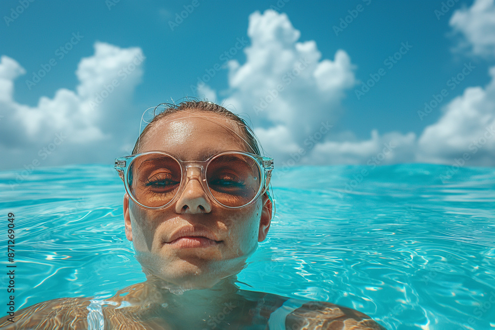 Naklejka premium サングラスをかけた女性 夏のイメージ