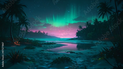 tropical island at night