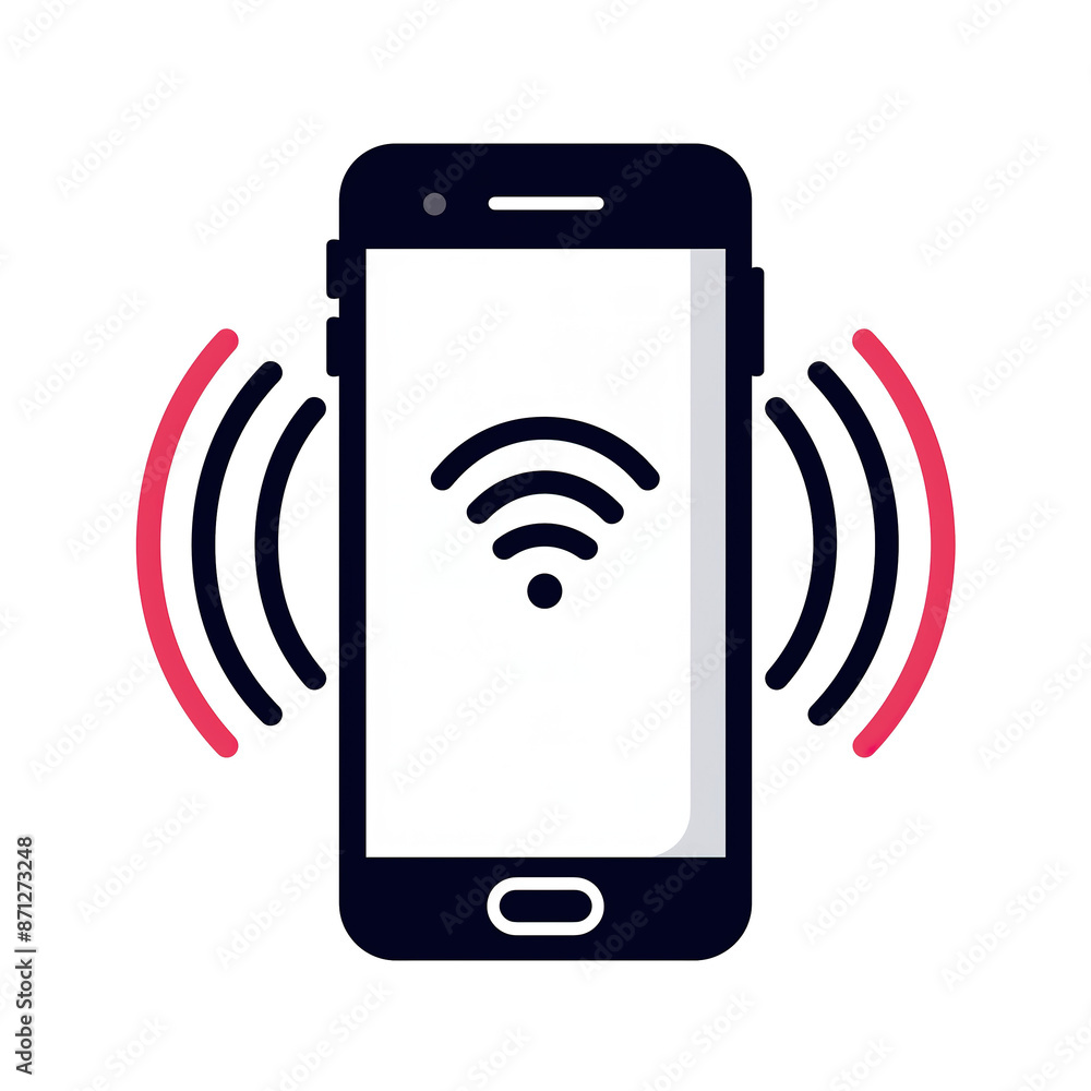Mobile Phone Icon with WiFi Signal and Ringing Notification on Transparent Background Mobile Phone Icon with WiFi Signal and Ringing Notification on Transparent Background