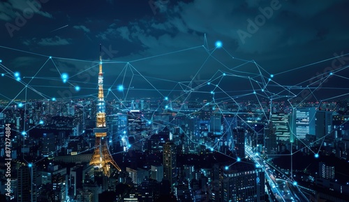 Wallpaper Mural Tokyo Skyline with Network Connections Torontodigital.ca