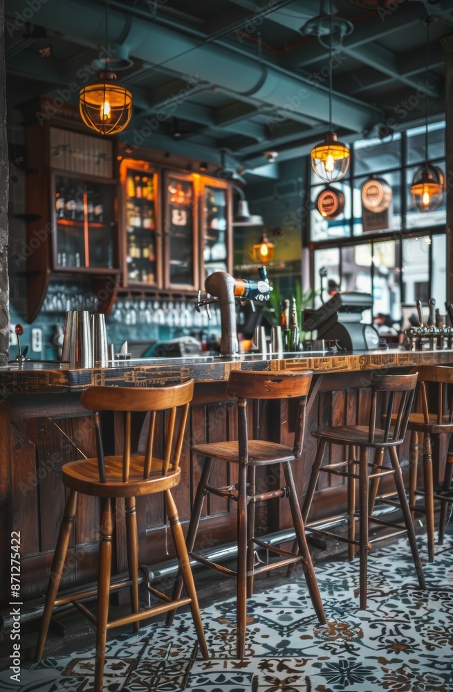 Interior of a bar with tables and chairs in a pub. Interior of a bar with tables and chairs in a pub.