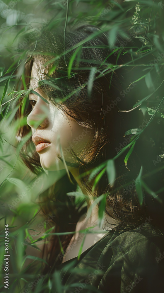 Portrait of Asian Woman Surrounded by Greenery for Calm Inspirations Portrait of Asian Woman Surrounded by Greenery for Calm Inspirations