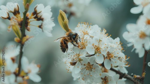bee on flower macro photo