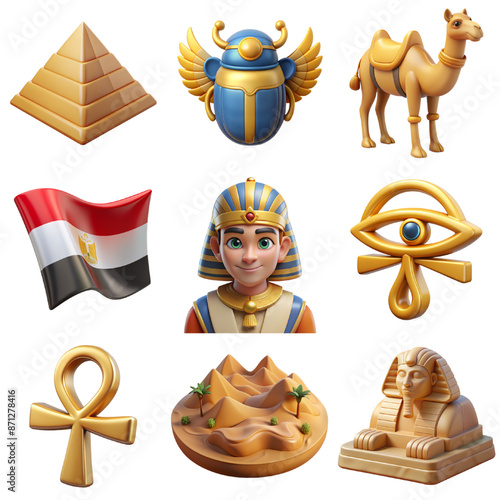 Set of cultural 3d symbols of ancient egypt 