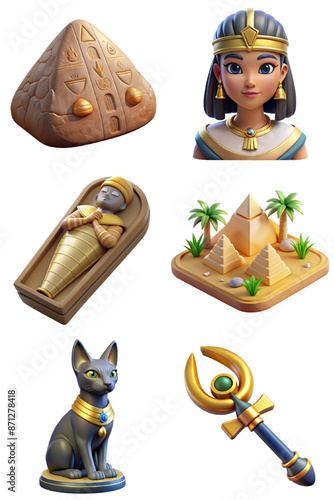 Set of cultural 3d symbols of ancient egypt 