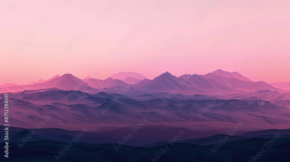 Pink and purple mountain landscape at sunset, serene nature scene Pink and purple mountain landscape at sunset, serene nature scene