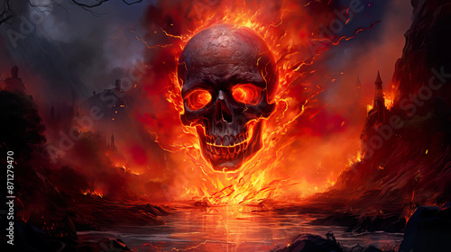 flameskull, undead, nightmare, fantasy, artwork, dark, horror, magical, creature, gothic, fire, spell, eerie, phantasm, immersive Fantasy wallpaper