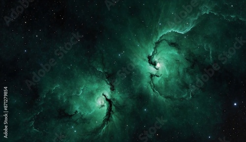 Una nebulosa de color verde en el espacio