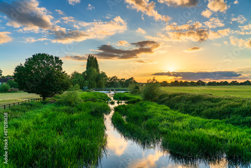 Beautiful sunset of River Great Ouse near Newport Pagnell in Buckinghamshire. England photo