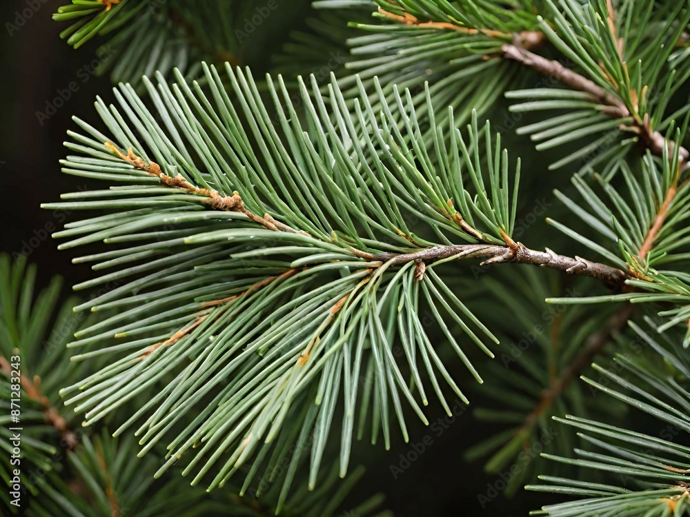 green fir tree branch, close up view green fir tree branch, close up view