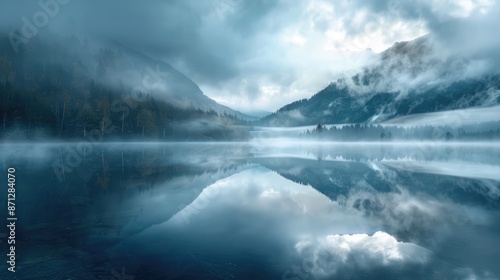 Discover the surreal beauty of misty morning fog rolling over a tranquil lake