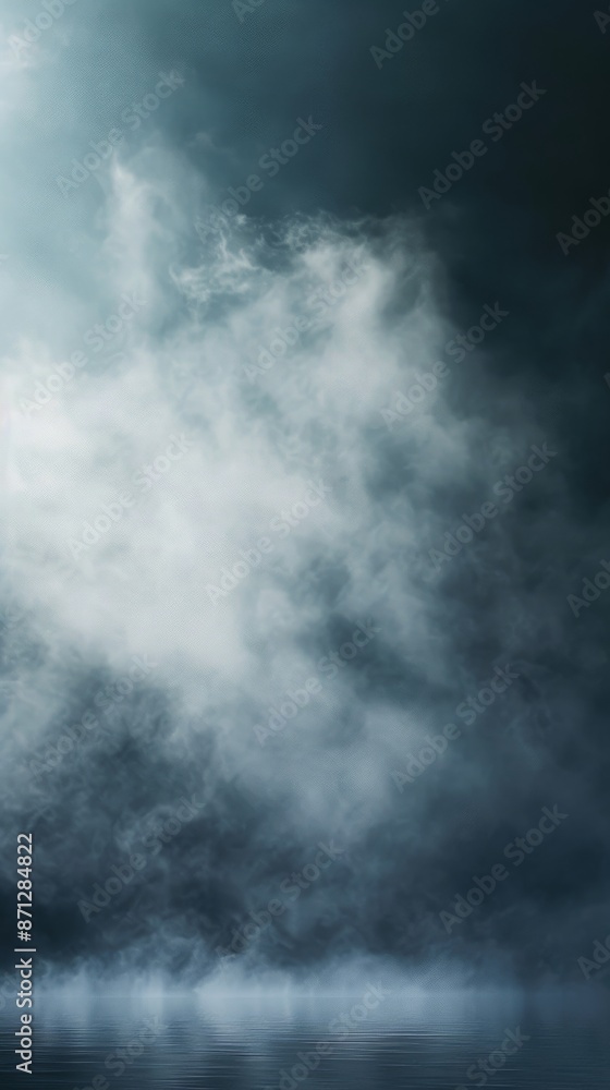 Cloudy sky with fog over water, atmospheric landscape Cloudy sky with fog over water, atmospheric landscape