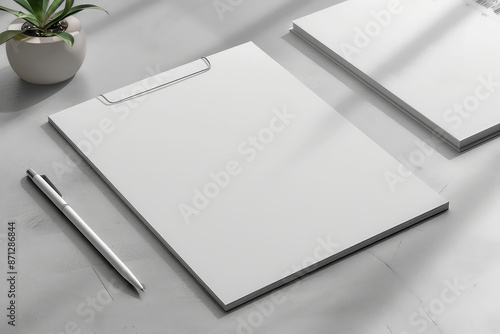 Blank clipboard mockup with pencil on grey background