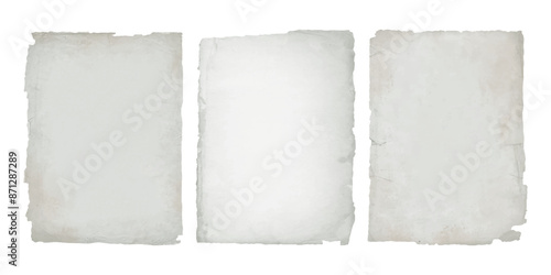 Vintage paper sheets with torn ripped edges. Old worn texture of antique paper or parchment	