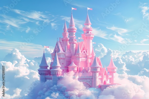 pink castle in 3d style by generative ai
