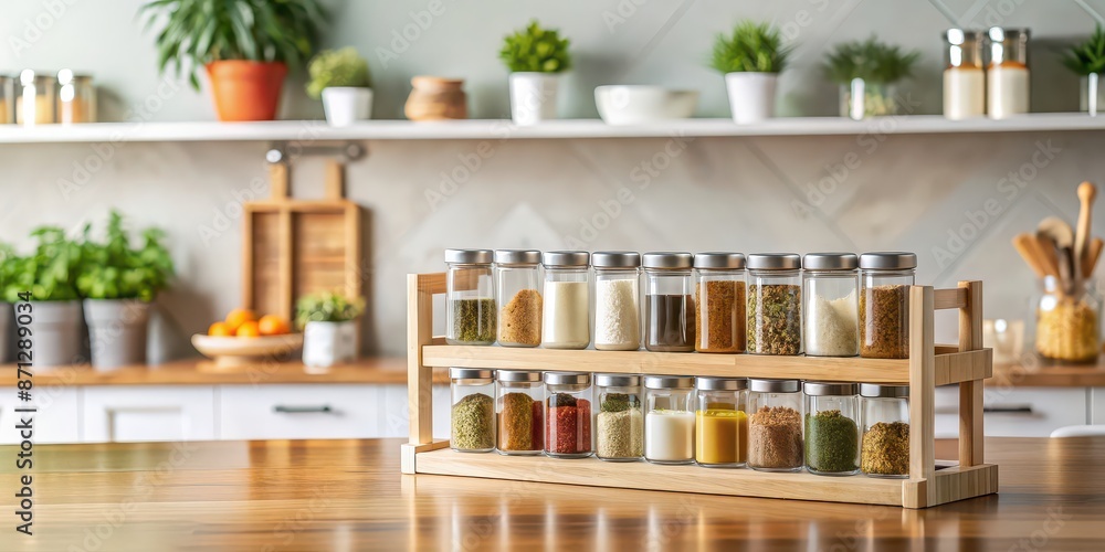 Empty spice rack in a serene kitchen, empty, spice rack, kitchen, calm, peaceful, organized, cooking, culinary Empty spice rack in a serene kitchen, empty, spice rack, kitchen, calm, peaceful, organized, cooking, culinary