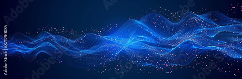 Abstract Background with Blue Lines and Dots Forming Waves for Technology and Web Design photo