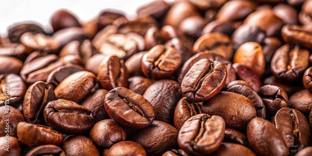 Close-up of coffee beans on isolated background, coffee, beans, espresso, caffeine, roast, aromatic, beverage, brown, texture Close-up of coffee beans on isolated background, coffee, beans, espresso, caffeine, roast, aromatic, beverage, brown, texture