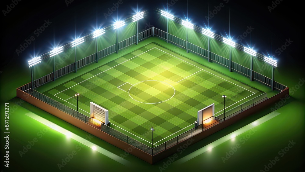 Isometric soccer field illuminated by dynamic lighting at night , sports, soccer, football, field, night, illuminated, lights Isometric soccer field illuminated by dynamic lighting at night , sports, soccer, football, field, night, illuminated, lights