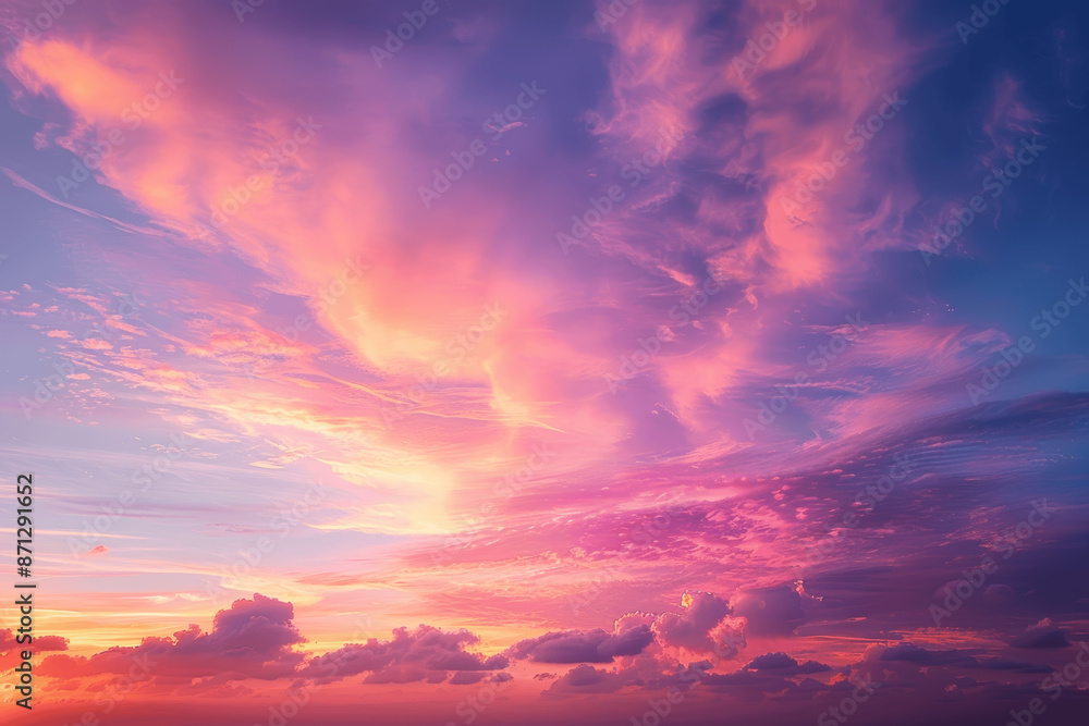 Fototapeta premium Sunset Sky with Gradient Colors and Clouds Background for Copy Space and Banner Design