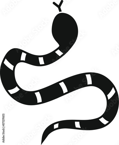 Black and white snake slithering, a simple icon representing danger and wildlife photo