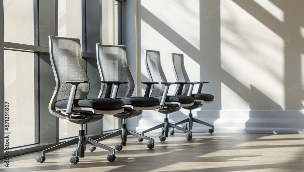 Modern Office Chairs by a Window with Sunbeams Modern Office Chairs by a Window with Sunbeams
