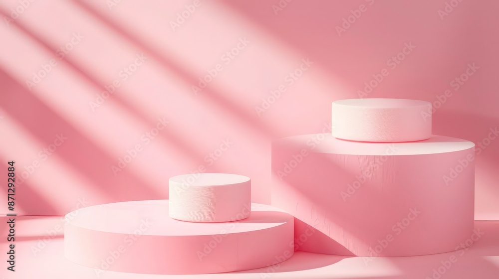 Abstract scene background. Cylinder podium on pink background. Product presentation, mock up, show cosmetic product, Podium, stage pedestal or platform. Abstract scene background. Cylinder podium on pink background. Product presentation, mock up, show cosmetic product, Podium, stage pedestal or platform.