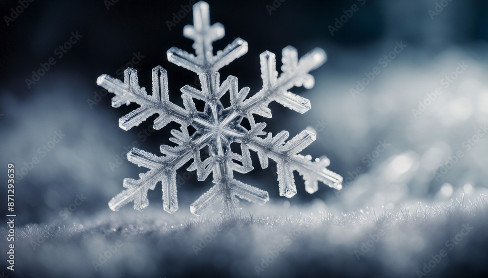Close-up macro shot of a single snowflake, capturing its intricate crystalline structure and delicate beauty. Close-up macro shot of a single snowflake, capturing its intricate crystalline structure and delicate beauty.