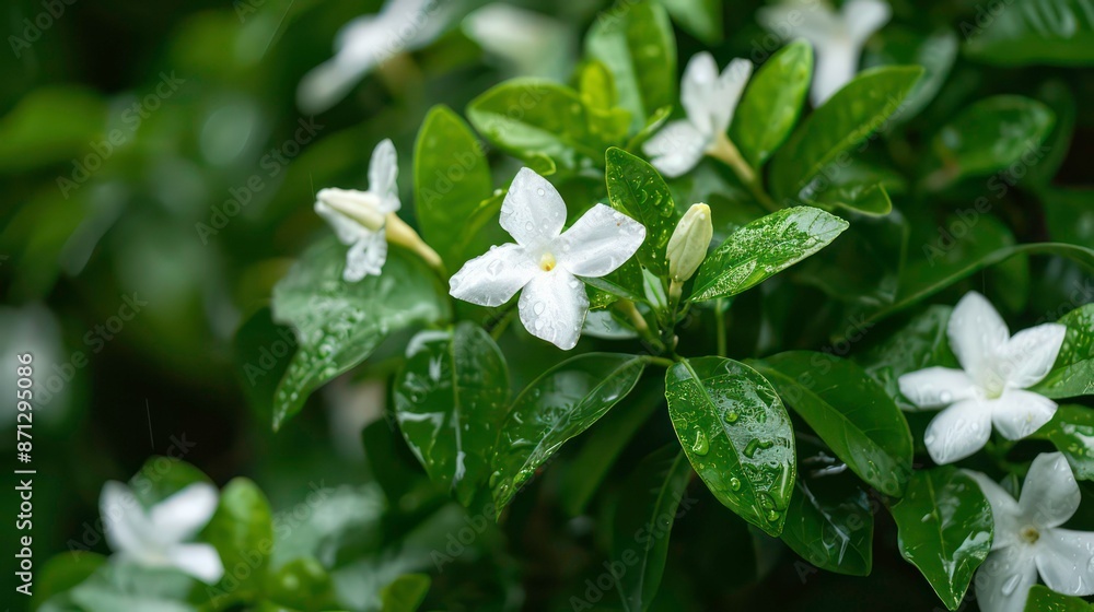 Close up image of crape jasmine plant. Generative AI Close up image of crape jasmine plant. Generative AI
