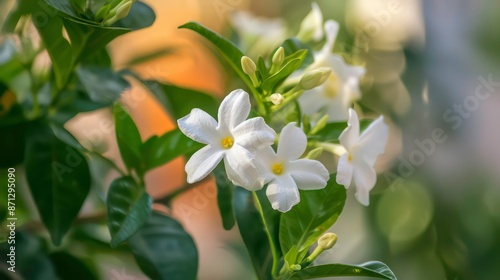 Close up image of crape jasmine plant. Generative AI photo