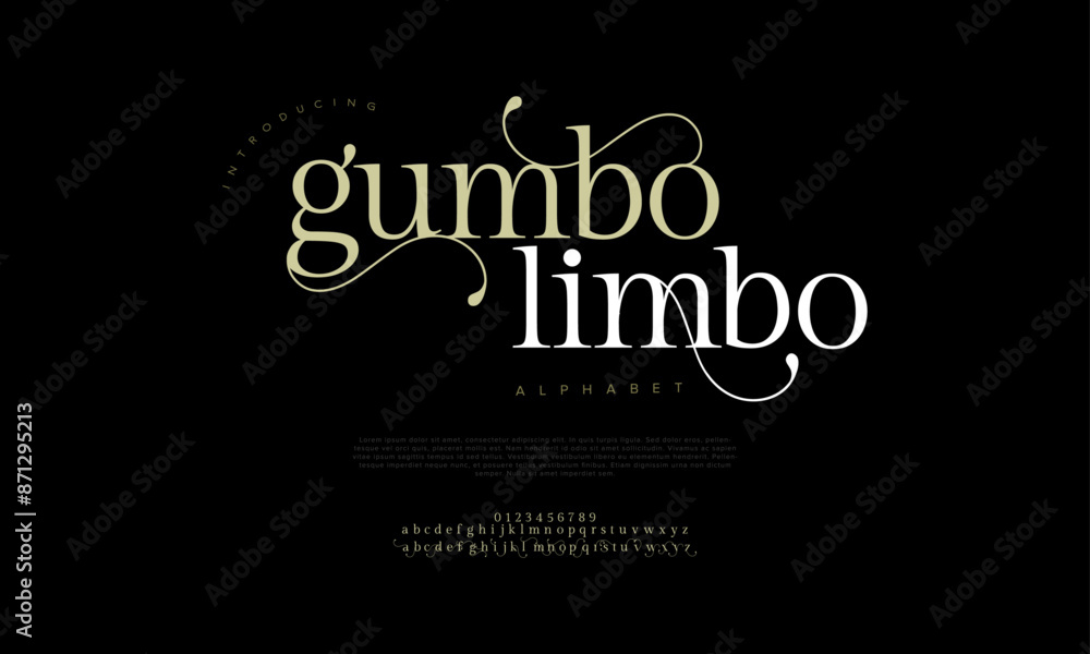 Gumbo premium luxury elegant alphabet letters and numbers. Vintage wedding typography classic serif font decorative vintage retro. creative vector illustration Gumbo premium luxury elegant alphabet letters and numbers. Vintage wedding typography classic serif font decorative vintage retro. creative vector illustration