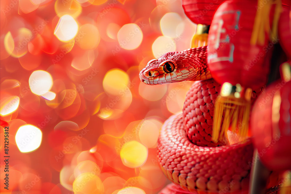 Chinese new year 2025. A snake with a traditional red Oriental lantern Chinese new year 2025. A snake with a traditional red Oriental lantern
