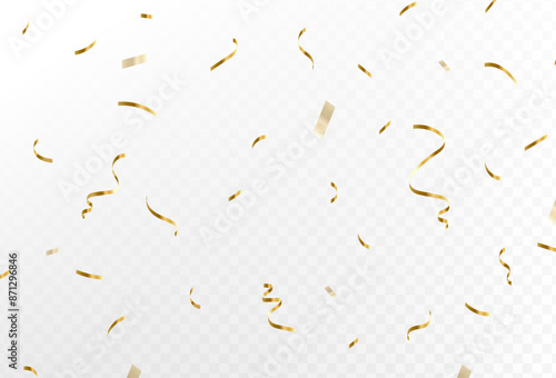 Confetti explosion on transparent background. Shiny golden paper cuts that fly and spread. lots and super bright.Simple design, Vector eps 10