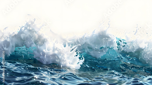 clear blue ocean wave water splashing, simple, 3D, daylight, white background, isolated, from below © SU CrossCutting Film