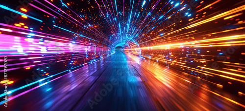 Abstract Light Streaks in Motion Dynamic Technology Background Digital Speed Network Data Transfer