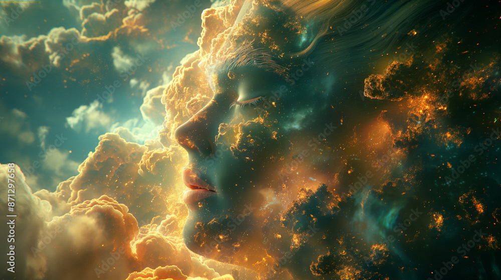 Obraz premium Combining images of women with patterns in the sky Conveying the interconnectedness of the universe purity clarity and sky.