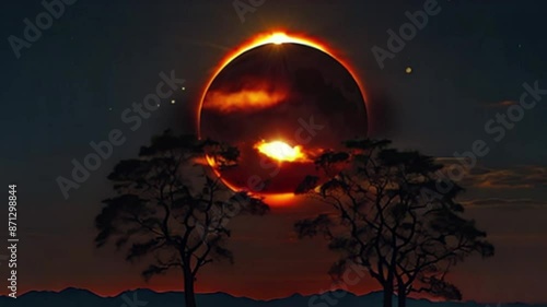 Celestial Dance: The Moon Blocks the Sun in a Dramatic Solar Eclipse