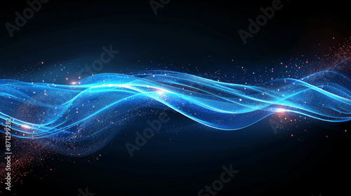 Abstract Glowing Blue Light Waves High Speed Motion Effect on Black Background Technology Banner Poster Vector Illustration